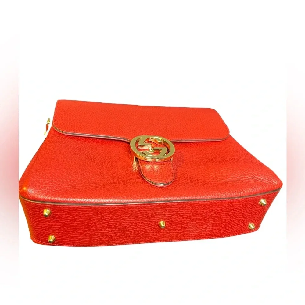 GUCCI Dollar Calfskin Interlocking G Shoulder Bag Red - Picture 4 of 14